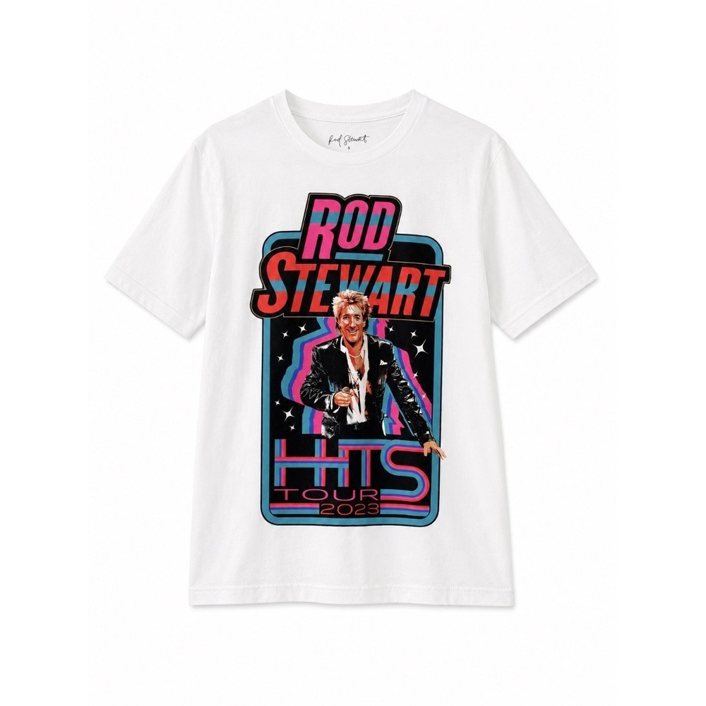 Rod Stewart Hits Tour 2023 Concert Tee‎ White 100% Cotton T-Shirt Size S